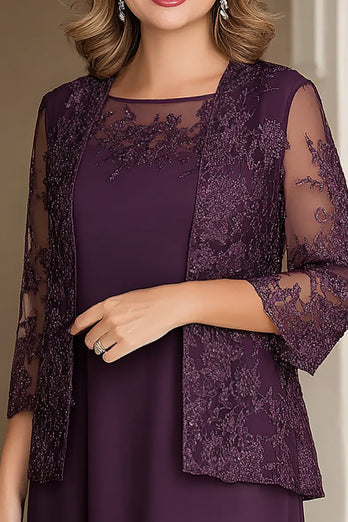 Plum Pencil 3/4 Sleeves Short Mother of the Bride Dress with Jacket