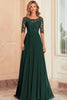 Load image into Gallery viewer, Dark Green A Line Boat Neck Mother of the Bride Dress with Lace