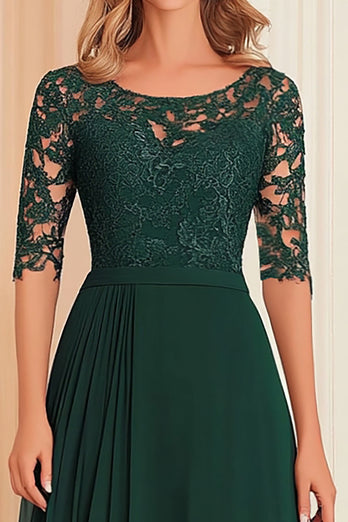 Dark Green A Line Boat Neck Mother of the Bride Dress with Lace