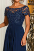 Load image into Gallery viewer, Navy Chiffon A Line Mother of the Bride Dress with Short Sleeves