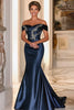 Load image into Gallery viewer, Sparkly Navy Mermaid Satin Mother of the Bride Dress with Beading