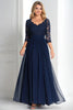 Load image into Gallery viewer, Lace V-Neck Navy Chiffon Mother of the Bride Dress