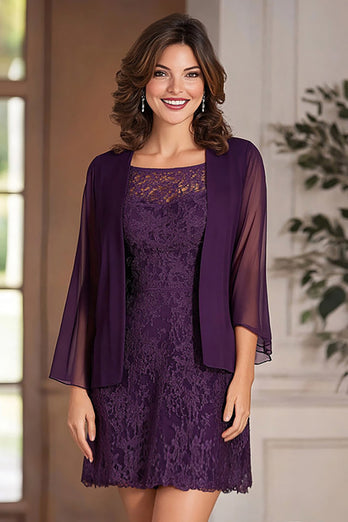 Cabernet Lace Short Mother of the Bride Dress with Jacket