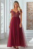 Load image into Gallery viewer, Elegant Burgundy Off The Shoulder Lace Mother of the Bride Dress with Tulle