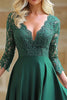 Load image into Gallery viewer, Dark Green High-Low A Line Lace Mother of the Bride Dress with 3/4 Sleeves