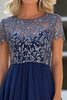 Load image into Gallery viewer, Navy Scoop Neck Tulle Mother of the Bride Dress with Short Sleeves