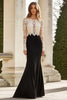 Load image into Gallery viewer, Black White Lace Floor-Length Mother of the Bride Dress with Long Sleeves