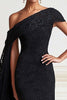 Load image into Gallery viewer, Black Off The Shoulder Lace Sheath Mother of the Bride Dress with Side Cape