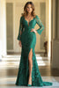 Load image into Gallery viewer, Dark Green Off The Shoulder Long Sleeves Lace Mother of the Bride Dress with Slit