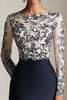 Load image into Gallery viewer, Black Sheath Scoop Neck Lace Mother of the Bride Dress with Long Sleeves