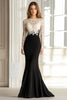 Load image into Gallery viewer, Black White Floor Length Lace Mermaid Mother of the Bride Dress with Long Sleeves