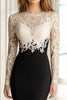 Load image into Gallery viewer, Black White Floor Length Lace Mermaid Mother of the Bride Dress with Long Sleeves