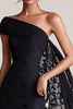 Load image into Gallery viewer, Black One Shoulder Sheath Mother of the Bride Dress with Lace Cape