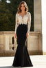 Load image into Gallery viewer, Black White V-Neck Sheath Mother of the Bride Dress with Lace Long Sleeves