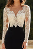 Load image into Gallery viewer, Black White V-Neck Sheath Mother of the Bride Dress with Lace Long Sleeves