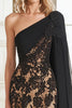 Load image into Gallery viewer, Black Lace Sheath Mother of the Bride Dress with One Shoulder Cape