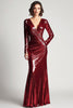 Load image into Gallery viewer, Sparkly Burgundy Sheath Mother of the Bride Dress with Long Sleeves