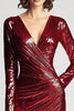 Load image into Gallery viewer, Sparkly Burgundy Sheath Mother of the Bride Dress with Long Sleeves