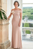 Load image into Gallery viewer, Blush Sheath Off The Shoulder Mother of the Bride Dress with 3D Flowers