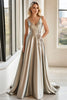 Load image into Gallery viewer, Light Grey A Line Satin Mother of the Bride Dress with Lace