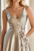 Load image into Gallery viewer, Light Grey A Line Satin Mother of the Bride Dress with Lace