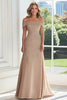 Load image into Gallery viewer, Off The Shoulder Taupe Sheath Mother of the Bride Dress with Lace