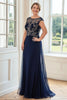 Load image into Gallery viewer, Navy Tulle Sheath Mother of the Bride Dress with Lace