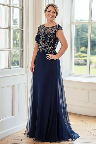 Navy Tulle Sheath Mother of the Bride Dress with Lace