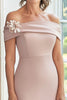 Load image into Gallery viewer, Taupe Satin Off The Shoulder Mother of the Bride Dress with 3D Flowers