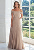 Load image into Gallery viewer, Elegant Taupe A Line Off The Shoulder Mother of the Bride Dress with Lace