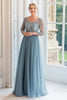 Load image into Gallery viewer, Elegant Grey Blue Tulle A Line Mother of the Bride Dress with Long Sleeves