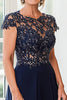 Load image into Gallery viewer, Elegant Navy Chiffon A Line Lace Mother of the Bride Dress with Cape Sleeves