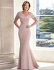 Load image into Gallery viewer, Blush V-Neck Mermaid Mother of the Bride Dress with Cape Sleeves