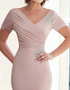 Load image into Gallery viewer, Blush V-Neck Mermaid Mother of the Bride Dress with Cape Sleeves