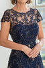 Load image into Gallery viewer, Elegant Lace Navy A Line Mother of the Bride Dress with Cape Sleeves