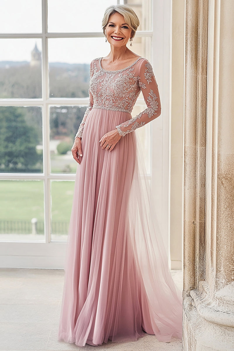 Load image into Gallery viewer, Elegant Lace Blush A Line Mother of the Bride Dress with Tulle