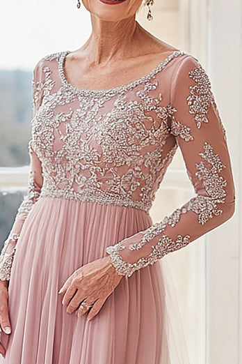 Elegant Lace Blush A Line Mother of the Bride Dress with Tulle