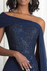 Load image into Gallery viewer, Navy One Shoulder Mermaid Mother of the Bride Dress with Chiffon Cape