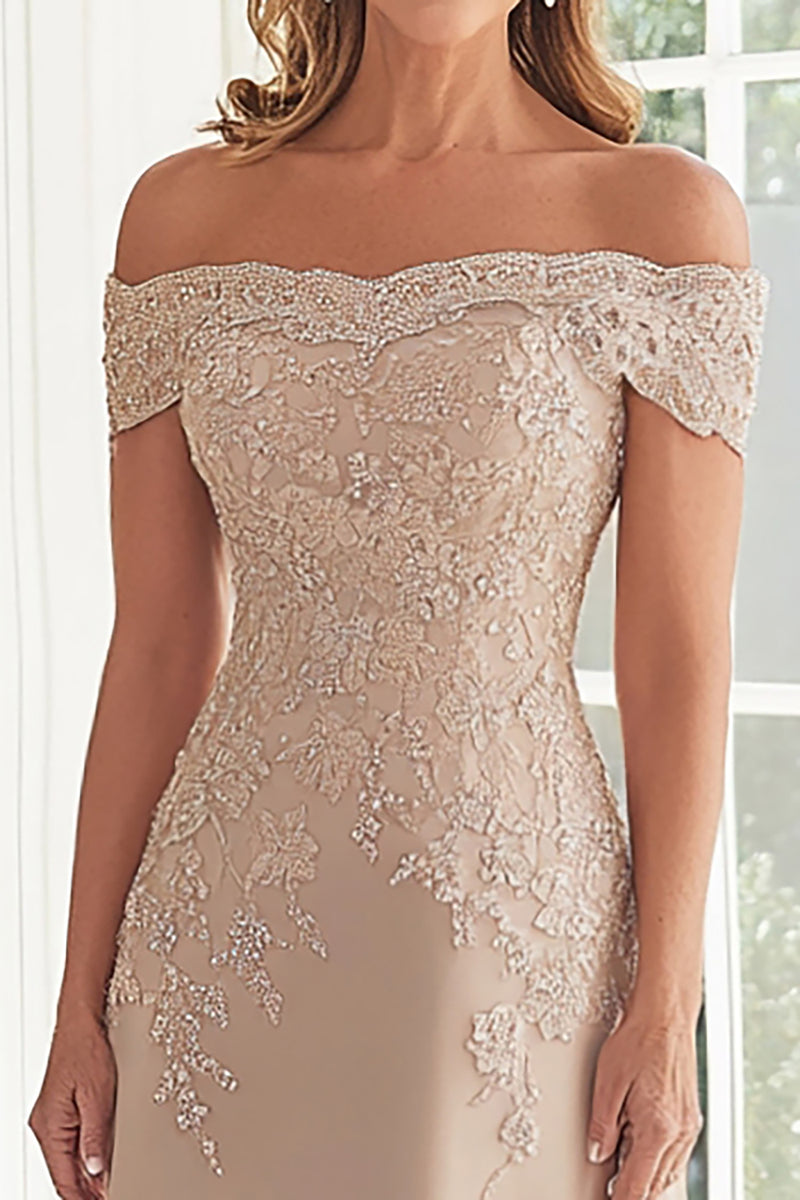 Load image into Gallery viewer, Off The Shoulder Elegant Taupe Sheath Mother of the Bride Dress with Lace