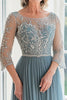 Load image into Gallery viewer, Dusty Blue Tulle 3/4 Sleeves Mother of the Bride Dress with Lace