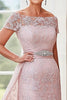 Load image into Gallery viewer, Blush Off The Shoulder Side Cape Mother of the Bride Dress with Lace