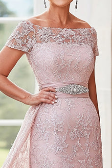 Blush Off The Shoulder Side Cape Mother of the Bride Dress with Lace