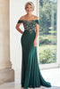 Load image into Gallery viewer, Dark Green Off The Shoulder Chiffon Mother of the Bride Dress with Embroidery