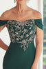 Load image into Gallery viewer, Dark Green Off The Shoulder Chiffon Mother of the Bride Dress with Embroidery