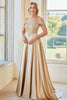 Load image into Gallery viewer, Champagne Off The Shoulder A Line Mother of the Bride Dress with Embroidery