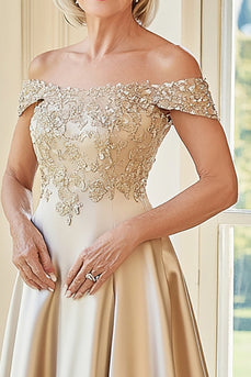 Champagne Off The Shoulder A Line Mother of the Bride Dress with Embroidery