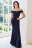 Load image into Gallery viewer, Navy Ruched Off The Shoulder Chiffon Mother of the Bride Dress