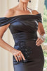 Load image into Gallery viewer, Navy Satin Off The Shoulder Mother of the Bride Dress