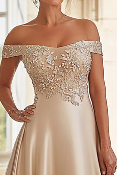 Off The Shoulder Champagne Lace Mother of the Bride Dress with Beadings