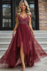 Load image into Gallery viewer, High-Low Burgundy A Line Mother of the Bride Dress with Appliques